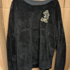 Disney Black Fuzzy Sweater with Gold Character Outline